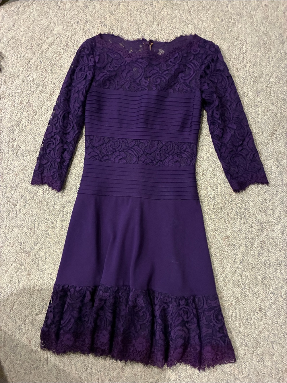 Tadashi Shoji Deep Purple Lace Panel Long Sleeve Dress